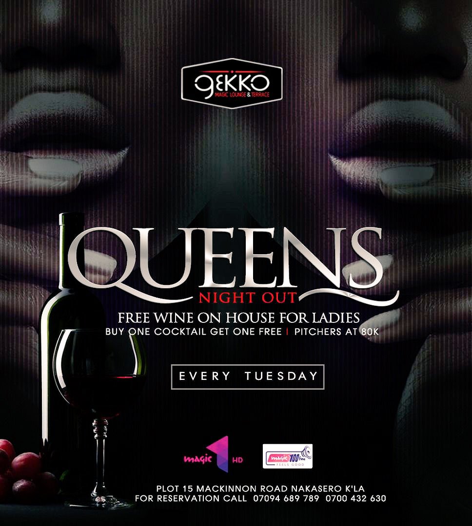 Gekko_kla's tweet photo. Today we are celebrating our Queens. Free wine ๐ท on the house for all Ladies @Gekko_kla- EVERY TUESDAY 6-9PM #queensnightout https://t.co/tNfgTBYa2m