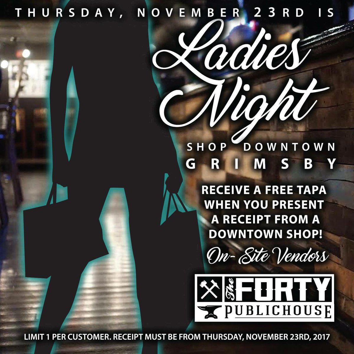 A night of shopping, tapas &amp; fun! Bring a receipt from any downtown business on the 23rd &amp; get a FREE tapa! Vendors on-site+live music 8-11