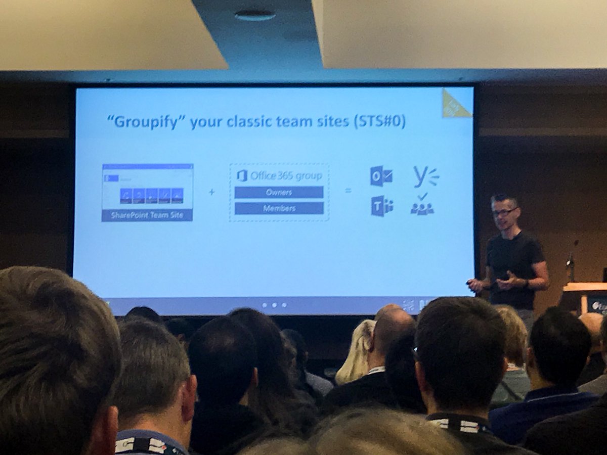 Kristof_L's tweet photo. Being able to “groupify” existing classic Sharepoint sites to the new infrastructure with all the good’s of modern sites and #MicrosoftTeams is a big step forward! #espc17 #office365 https://t.co/Uhongww0iF