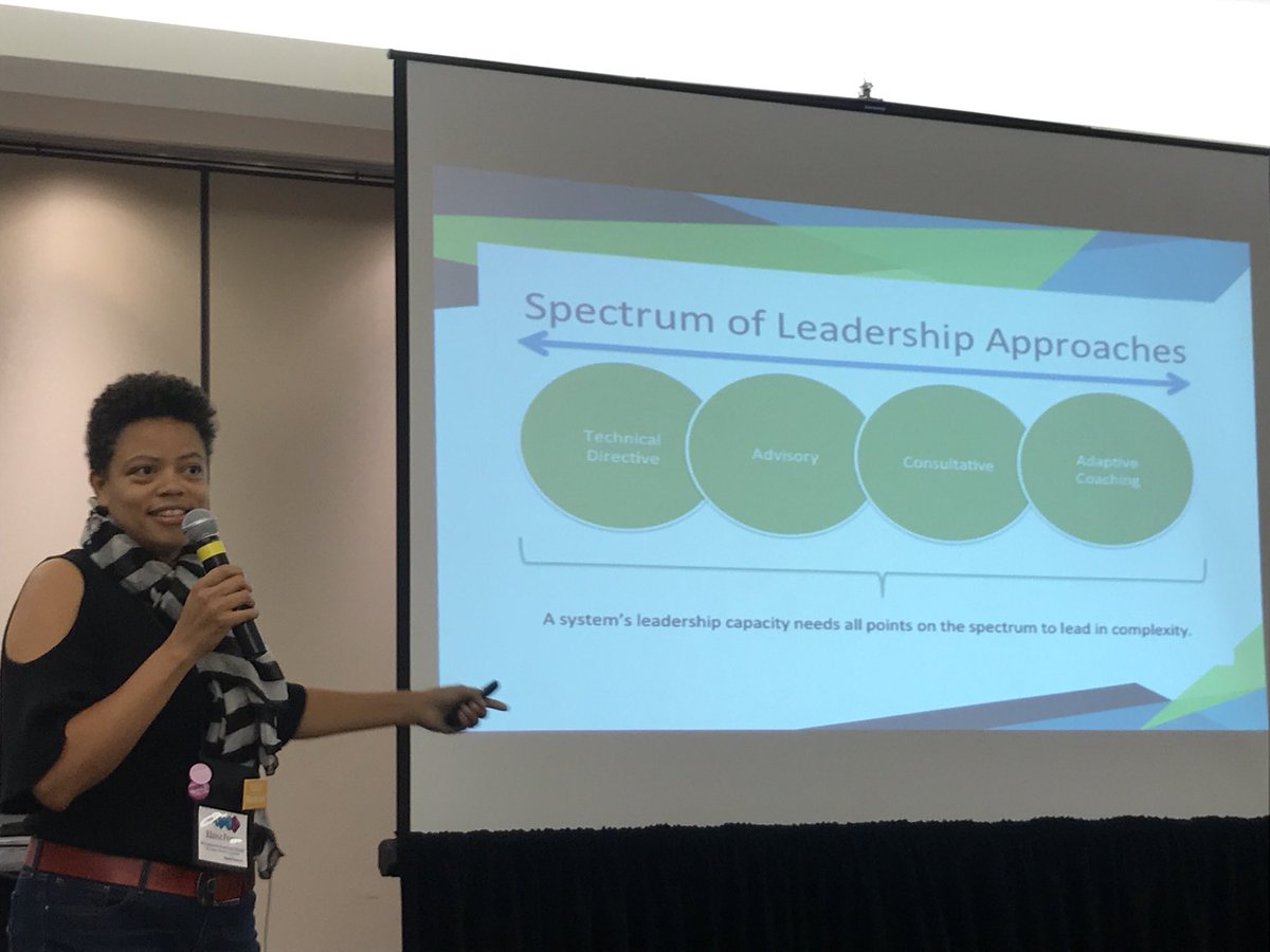 IfyMora's tweet photo. .@mgmtassistance - In order to address issues of complexity, you need to use the full spectrum of leadership. Tech- very directive; Advisory- Get advice; Consultative- more co-creation though someone makes final decision; Adaptive- decisions made collectively #LeadingChange17 https://t.co/2Likq9wlBD