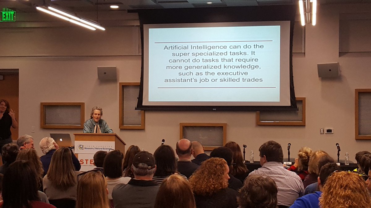 STEMshowcase's tweet image. .@templegrandin: AI thinks like me,  a bottom up thinker." #stemshowcase
