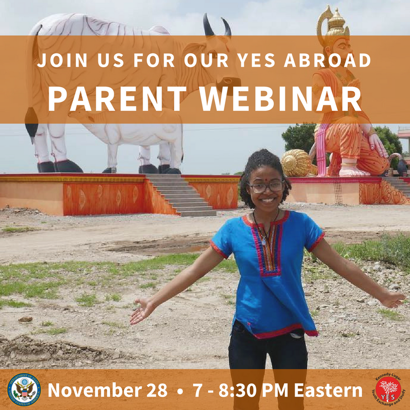 KLYESAbroad's tweet photo. Does your son or daughter want to apply for #YESAbroad? Do you want to learn more about the program? Have all your questions answered by parents of our alumni during our parent webinar on November 28! Click on the link to register today: https://t.co/Ap8zK9OGIZ. @ECAatState https://t.co/fA92gYjf7T
