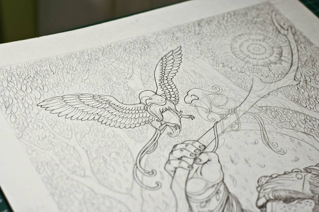 Kapeillustratio's tweet photo. #Pencil #outlines and #inking on the exterior #spread from #Triptonus' #Sprout EP.
#Pencildrawing #rock #album #art #artwork #artist #artistsontwitter #illustration #illustrator #details #detail #coverart #design #psychedelic #stoner https://t.co/uCITsNUQyf