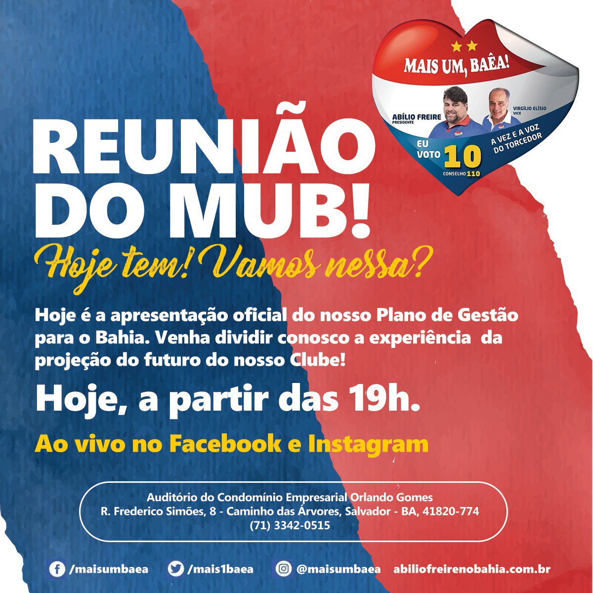 Mais1baea's tweet photo. Hoje é daqueles dias que você não pode perder! 
Venha conosco neste projeto. 
DECOLA, ESQUADRÃO! 
Todas as informações estão no card. 

#MaisUmBaêa #SócioTorcedor #MUB #ECBahia #JuntosSomosMaisFortes #AgoraSomosNós #avezeavozdotorcedor #BBMP #BMUBMP #DeixeOCoraçãoVencerOMedo https://t.co/lvghGMWKFt