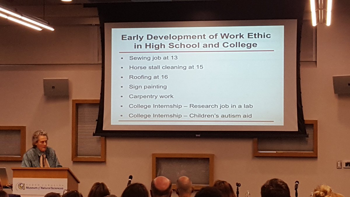 STEMshowcase's tweet image. Her work history is varied - it's important to learn hard work from a young age, says @TempleGrandin #stemshowcase
