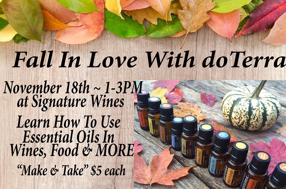 Signature_Wines's tweet photo. Fall In Love With @doTERRA Essential Oils!
Come to @Signature Wines this Saturday Nov 18, 1-3PM Learn how to enhance your #health &amp; #wellbeing w/ #EssentialOils
BRING YOUR FRIENDS!
#Wine #Columbus #Local #OhioWines #OhioWinery #NaturalLiving
https://t.co/pVIyJSHaLk https://t.co/DEO1KECtaZ