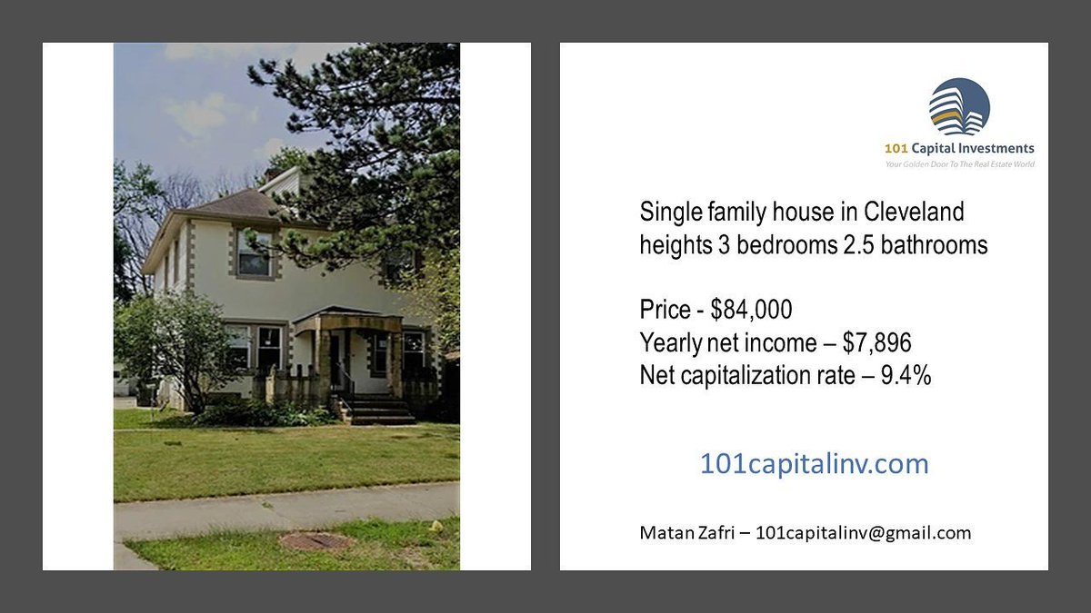 Mrzafri5's tweet image. Have the supplies for the #Demand  - Contact us today!
9.4% cap rate - #incomeproperty #highcaprate #investments  #singlefamilyhouse  #forsale #propertyforsale #realestatelife #properties #Renovated  #Realestate #REALTOR #2017 #Finance  #Cleveland #Moneymaker #realestategoals