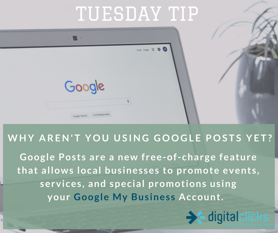 DigitalClicks's tweet photo. This is for all the Local Business out there! Are you already using Google Posts? Check out this Tuesday Tip from Digital Clicks. #googleposts #tuesdaytip #dcmtip #digitalclicks https://t.co/6WKnQ9Ej5j