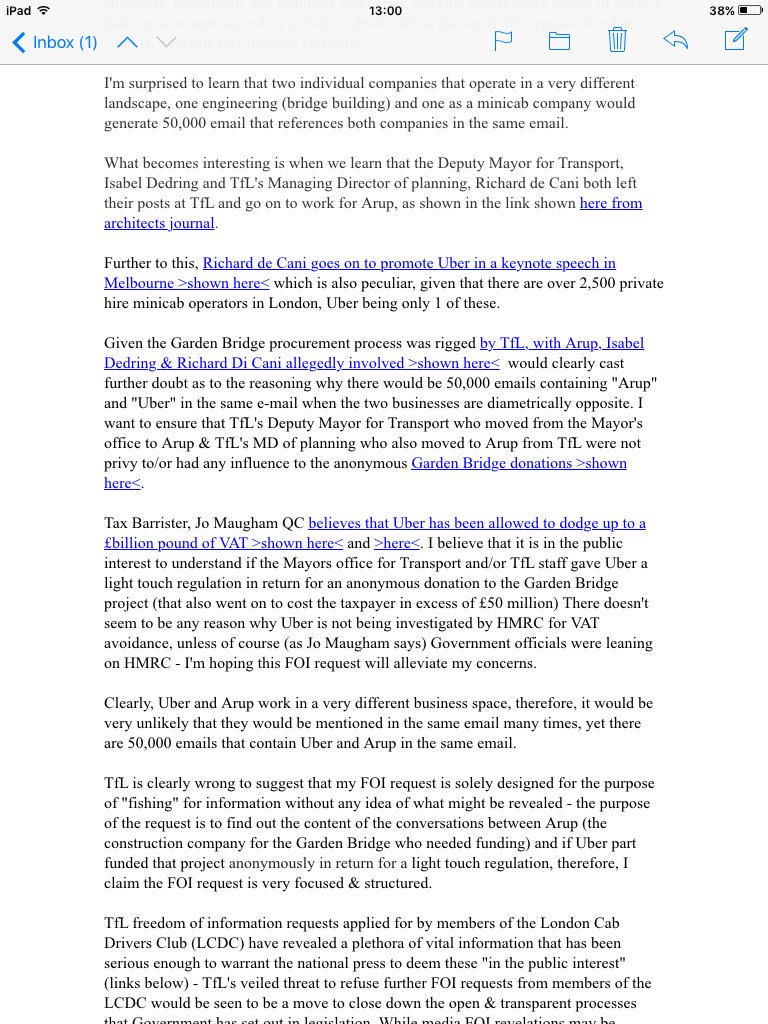 lennythepen's tweet photo. "Arup and Uber" mentioned together in TfL emails, on FIFTY THOUSAND different occasions!
Fifty thousand!
Did Uber contribute money?
🌉💰🚖
#TfL
#Arup
#Uber
#GardenBridge
#Boris #Johnson
#Isabel #Dedring
#Richard #Di #Cani
@tom_watson
@jeremycorbyn
@georgegalloway
@UKLabour https://t.co/VWzT4mMVMN
