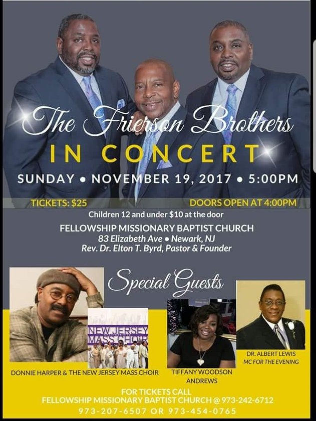 FriersonBrother's tweet photo. This Sunday! November 19th at The Fellowship Missionary Baptist Church! Newark,New Jersey! See You There! https://t.co/G7U4Kq0xhw