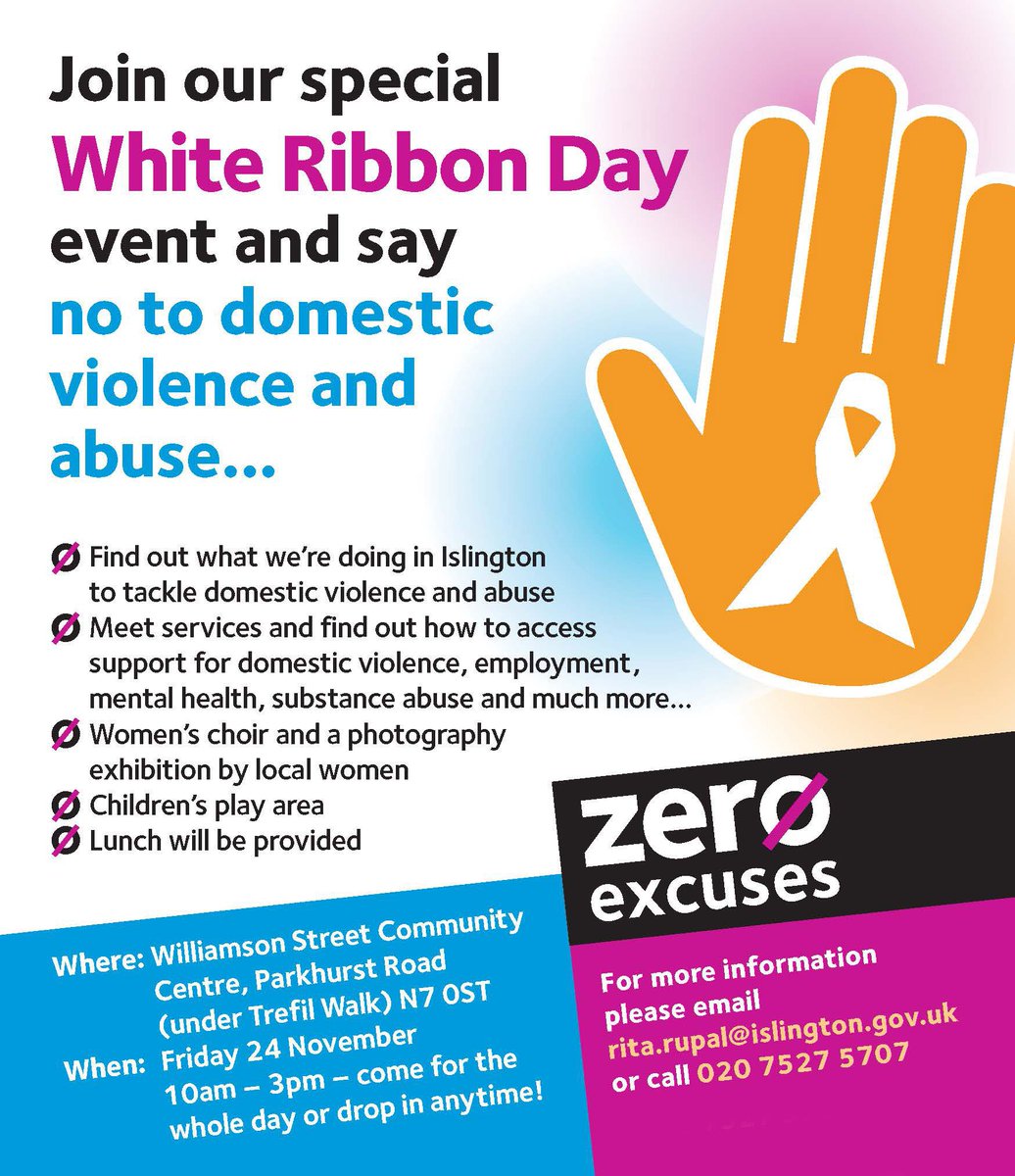 IslingtonBC's tweet photo. Join us on 24 Nov to find out what we’re doing to tackle domestic violence and abuse in Islington and what help is available #whiteribbon https://t.co/werMD43ae5