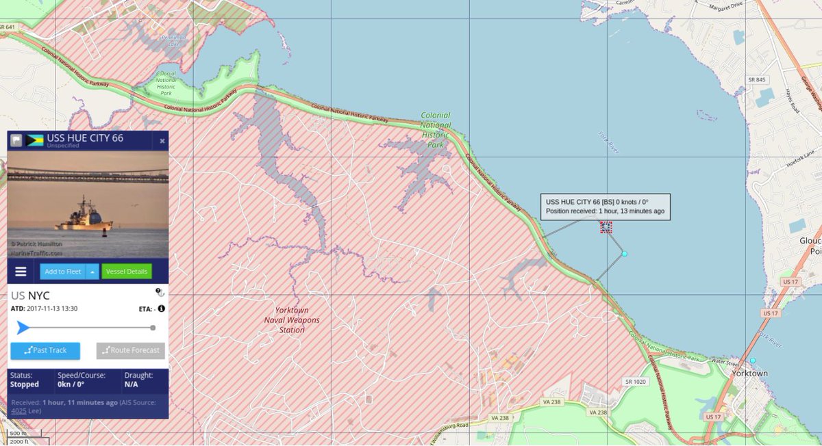 steffanwatkins's tweet photo. 🇺🇸 #USNavy Ticonderoga-Class Cruiser USS Hue City (MMSI:311075000) docked and likely loading munitions at the Yorktown Naval Weapons Facility #CG66 #USSHueCity
The MMSI they are using is not assigned to the United States or the #USNavy; typo? https://t.co/v4OhzLUoJs