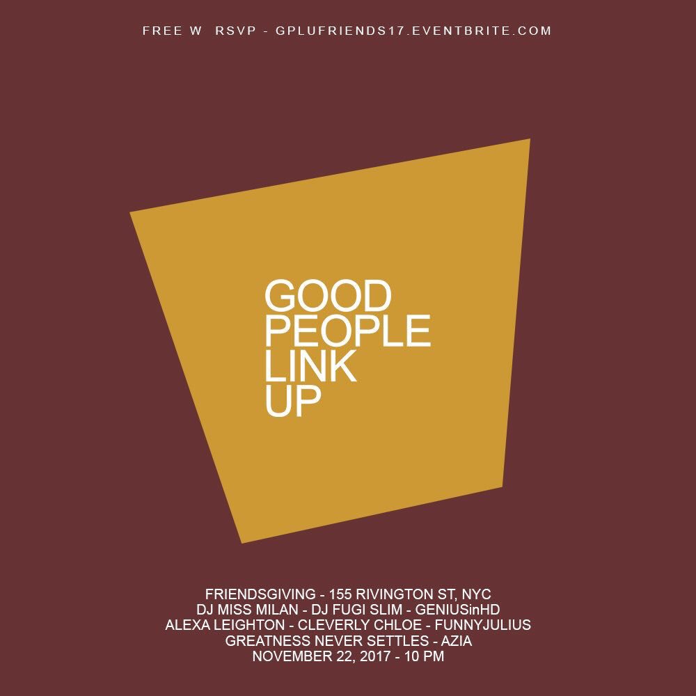 GeniusinHD's tweet photo. Join the Network family Nov. 22nd at @delilah_newyork for #GPLU Friendsgiving Edition!
Sounds by:
@GeniusinHD
@djmissmilan
@DJFUGISLIM
Hosted by:
@Alexa_leighton
@CleverlyChloe
@FunnyJulius
Free admission w/ RSVP until midnight 🍾 https://t.co/nl3nDvqvR0