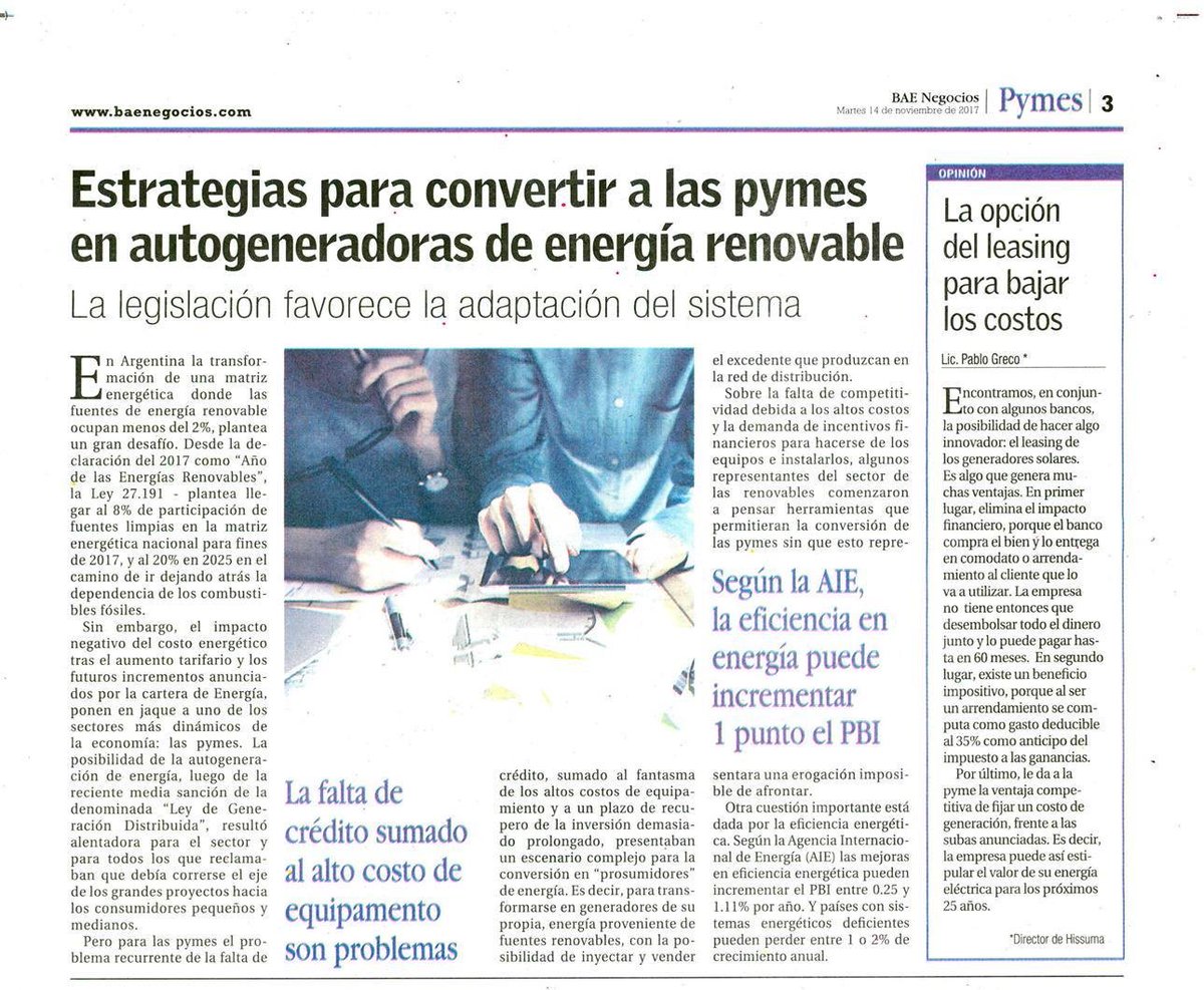 GFPRENSA's tweet image. #EnergiasRenovables hoy el suple #pymes de @BAENegocios @pabloagreco de @HISSUMASOLAR te explica cómo el leasing de generadores solares te permite convertir tu #empresa en autogeneradora de energía buen #negocio para vos y para el #Planeta