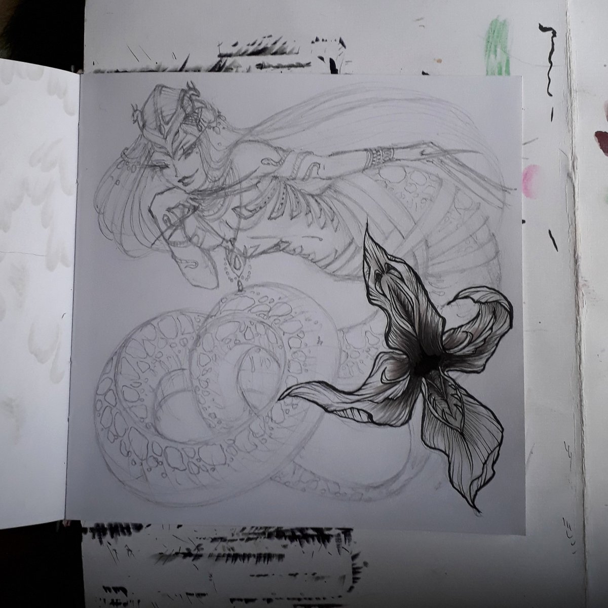 fenifire's tweet photo. Working on my #bestiary with a new creature 🦋
It's time for something maybe less classic but still awesome - a Lamia 🐉
#wip #drawing #bestiaryproject https://t.co/6tJtR7hjo8