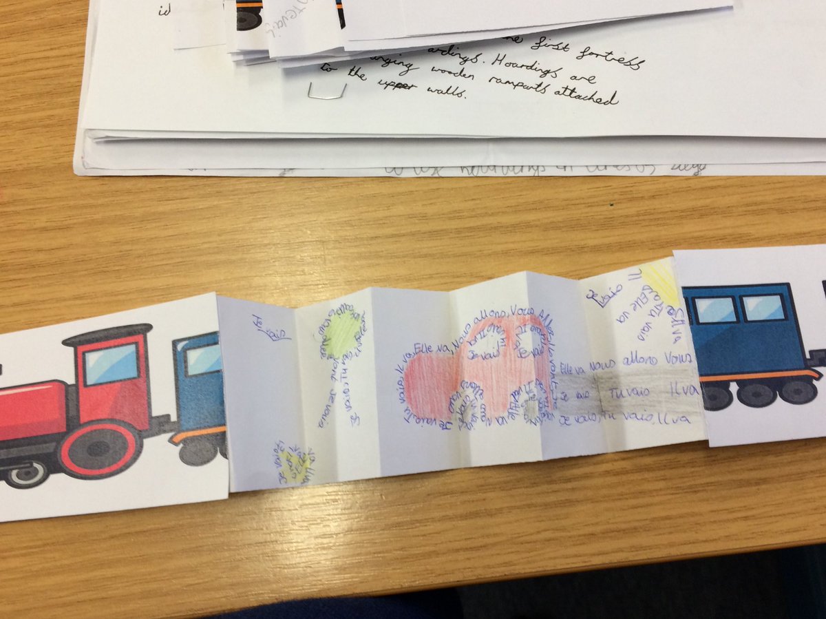 NottsHighIJS's tweet photo. Year 6 had a lot of fun this afternoon learning to conjugate verbs creating calligrams in concertina mini books. Making verb conjugation fun! #somuchmore #mfl #primaryfrench #french #welovefrench #erasmus #ka1project #verbconjugation https://t.co/v4aUq5HkPc