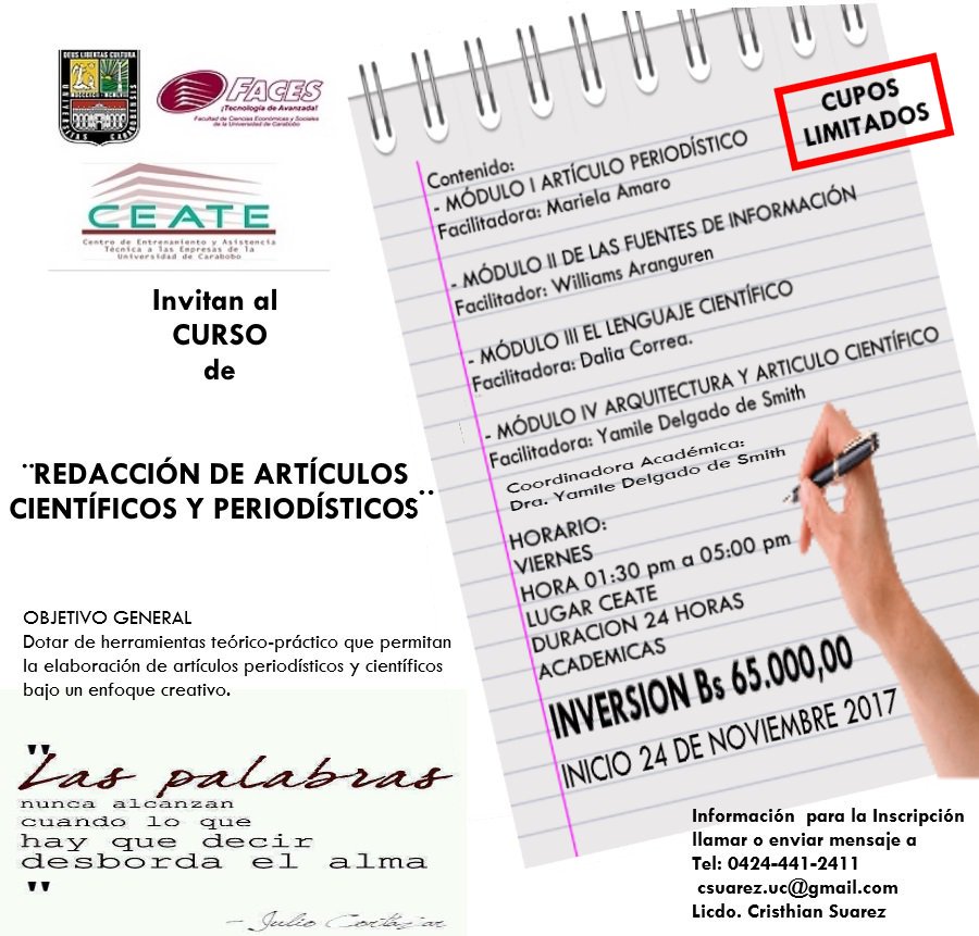 El <a href="/ceateuc/">CEATE UC</a> te invita a participar en el curso de "Redacción de artículos científicos y periodísticos" #LeeTiempoUC