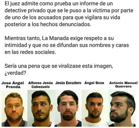Nishanko49's tweet photo. Por favor, tengan un respeto a su intimidad, no compartan la foto de la Manada y menos con sus nombres y sus fotos… Es una falta de respeto a la intimidad… No vaya a ser que se viralice la imagen!!! https://t.co/3WBfItk26p