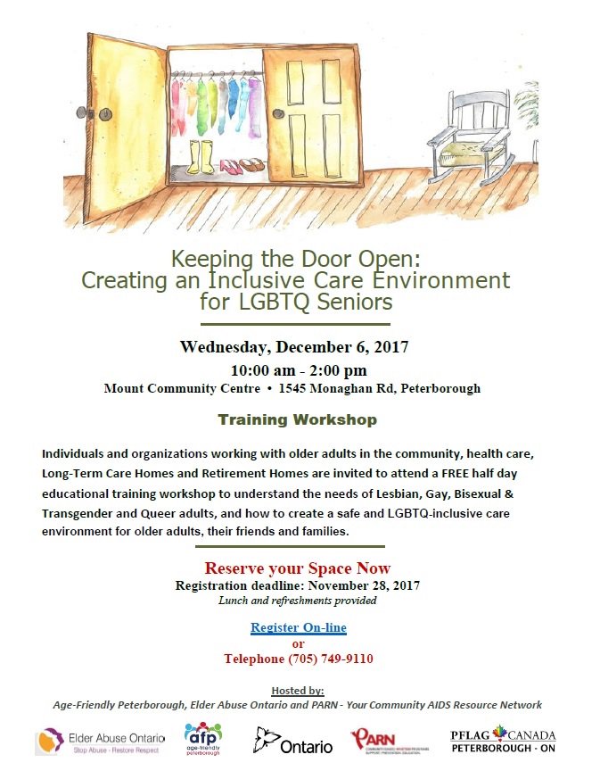 Our community partners are organizing an important (free) half day workshop  on how to create a safe and LGBTQ-inclusive care environment for older adults, their friends and family. Sign up now and please spread the word! #InclusiveAging #LGBTQ #KeepingTheDoorOpen #Aging