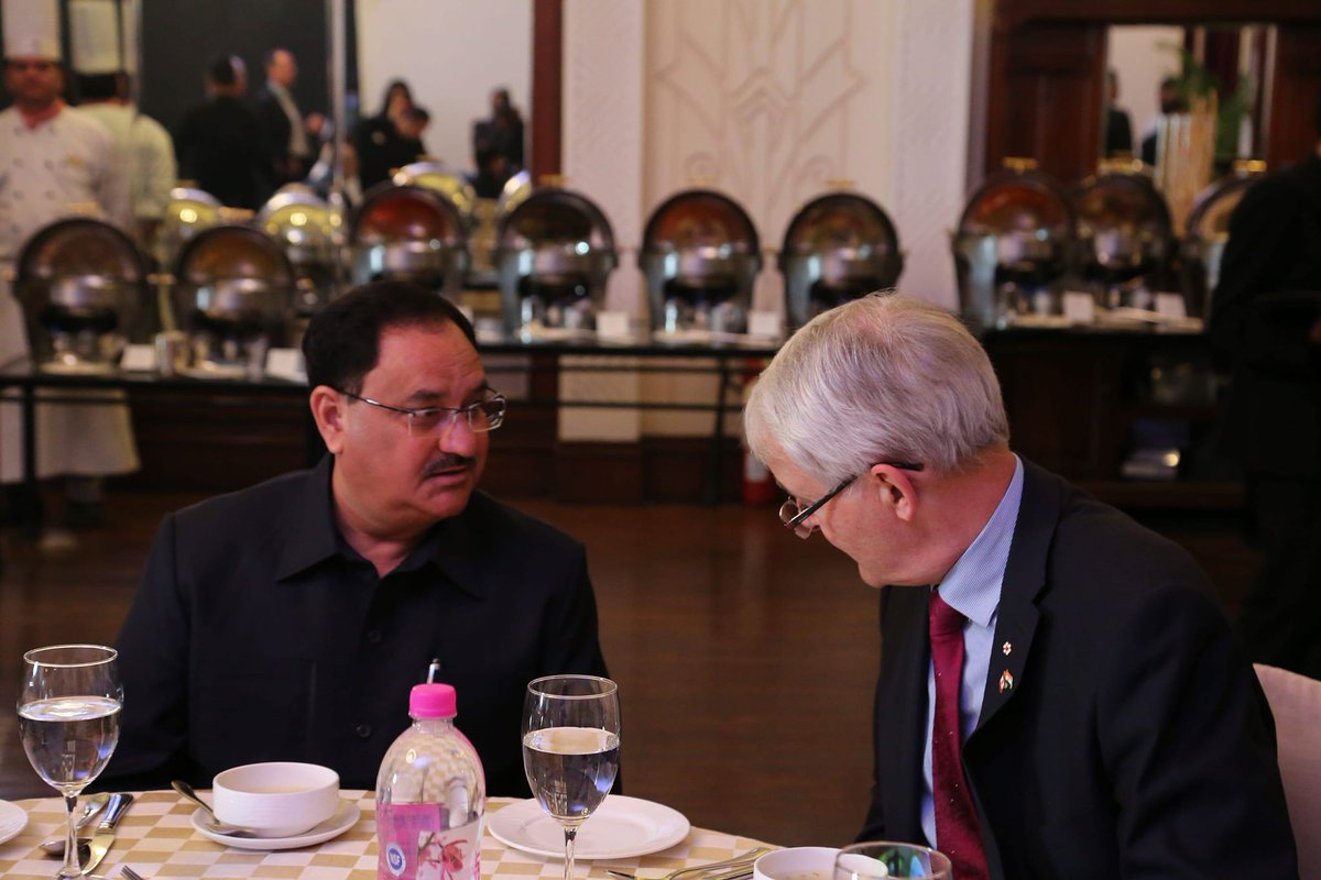 VikasSwarup's tweet photo. Minister @MarcGarneau participates in @irfgtkp Transport Ministers' Forum in New Delhi, meets Health Minister @JPNadda https://t.co/l6N83X4YQB