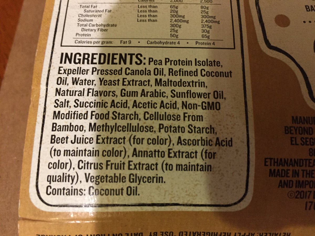 4dietaryreform's tweet photo. Great marketing. Great package. Great labels. Great ingredients? From the Beyond Burger website: "The Beyond Burger is being hailed as a holy grail for the plant-based industry." A burger with 20 ingredients? The only ingredient (on the list) you can find in nature is salt? https://t.co/biiroXt3nu