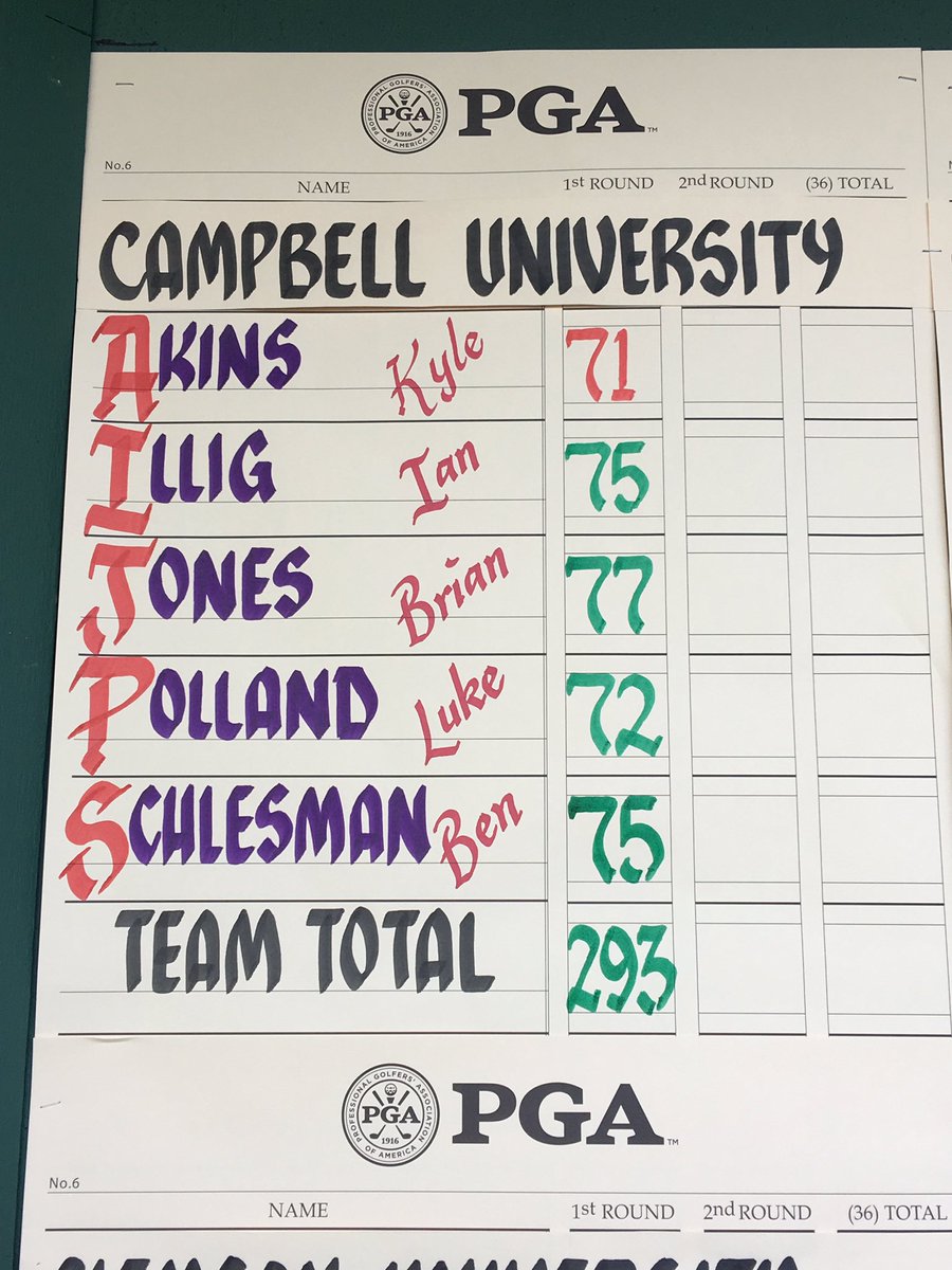 ohmrken's tweet photo. Here's the scores after Day 1 of the 16th PGA Jones Cup at #PGAGolfClub. #PGAJonesCup @CampbellPGAGM @campbelledu #Drive4Five https://t.co/KtzeHSbxaS