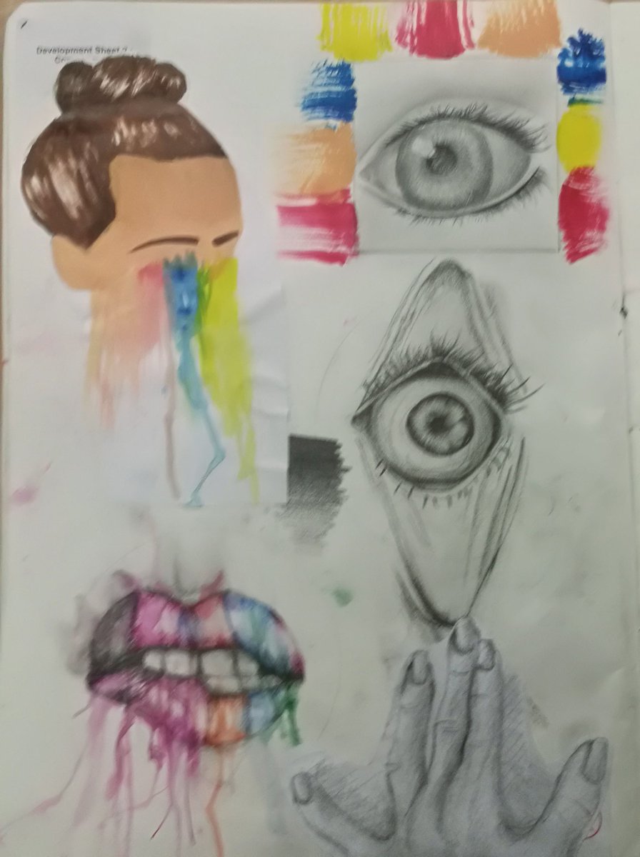 VC_Art1's tweet photo. 5th year Art @VirCollege @pdst @ncca @artteachers_ie #Coursework #Distortion #ImaginativeComposition #ComponentA #MsTynan https://t.co/EhMkk9deEK