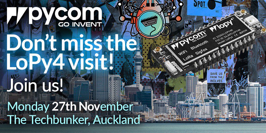 oBettina's tweet image. #LoPy4 with #LoRa and @sigfox joins us at the @Iotaki Auckland workshop with @farfields_0x04. bit.ly/2yhgJZA