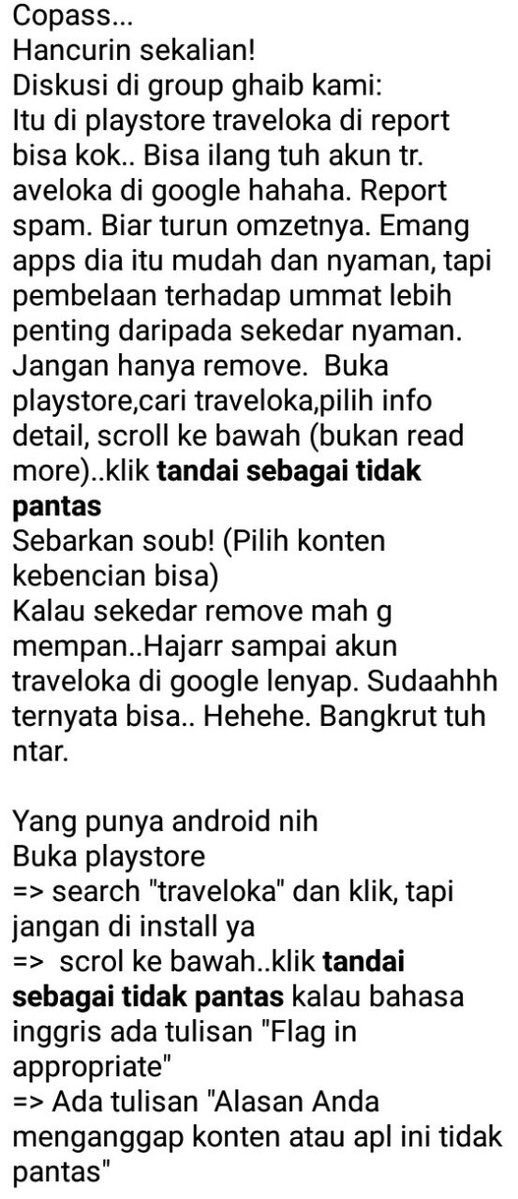 shitlicious's tweet photo. Maaf, cuma mau ngelurusin posisi @traveloka. Abis riset. Ternyata bos Traveloka emg gak hadir di acara. Jd, blg dia WO itu fitnah. Trus ngajak report app-nya dgn alasan yg gak sesuai isi app-nya jg fitnah. Trus ujung2nya isu #UninstallTraveloka buat ngiklan agen tiket lain pula~ https://t.co/j5zuSqAsek