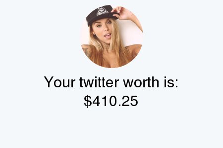 sexxperienced's tweet photo. My Twitter worth is: $410.25

Find yours with https://t.co/IxDJGYRPCC

. https://t.co/cWWDZ3ZKy9