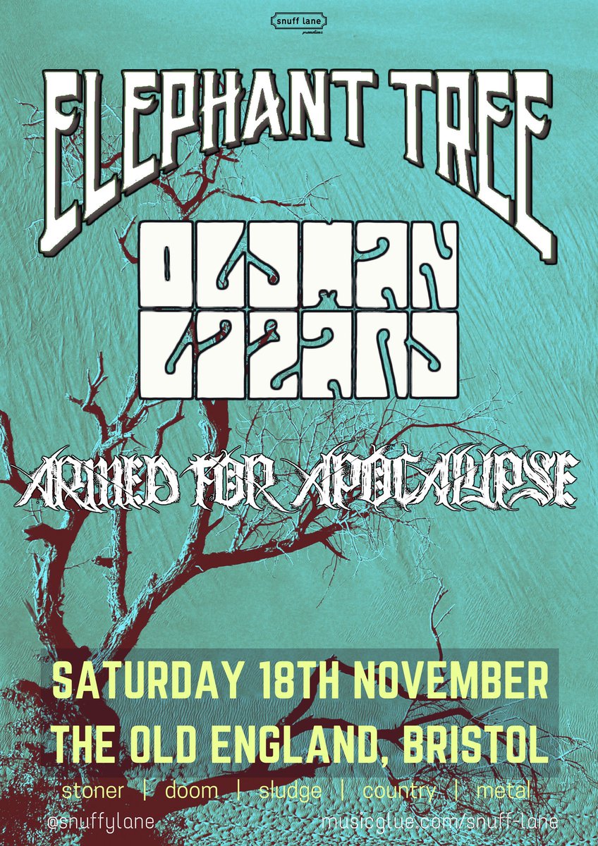 SATURDAY - UK's finest #stoner #psych #doom trio ELEPHANT TREE return to #Bristol!

Support from #country #sludge 'slingers OLD MAN LIZARD and USA sludge metallers ARMED FOR APOCALYPSE.

More Info: goo.gl/G7pp5M
Tickets: goo.gl/qw1bNi