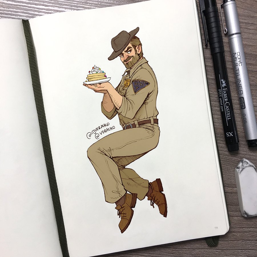 itsVerauko's tweet photo. There's no one more graceful for a Triple-Decker Eggo Extravaganza pinup than chief Jim Hopper 👌👌👌 #Inktober 22/31 https://t.co/jZxFh0Ejfo