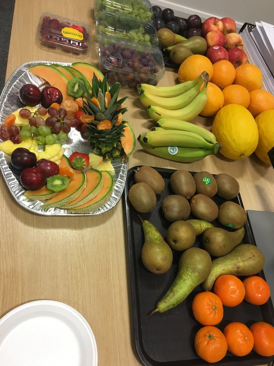 MaceGroup's tweet photo. Here’s a few pics of our employees celebrating #MaceWellbeing today by having these beautiful fruit platters for breakfast and a 'beat the afternoon slump' quiz #yummy https://t.co/CuceKlzbRU