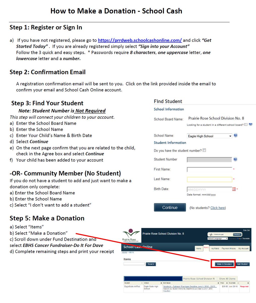 EagleButtePRSD8's tweet photo. DO IT FOR DAVE:   Donations are still being accepted.  To make a donation please go to SchoolCash on-line https://t.co/QNf2RyZZqC  If you are new to SchoolCash please follow the steps outlined in the attached picture.  Your support is greatly appreciated. #eaglebutte #prsd8 https://t.co/lLY8ayp6is