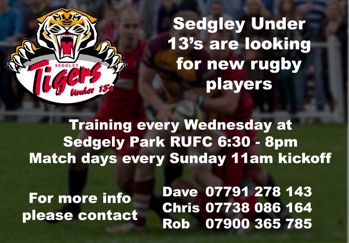 Sedgley_MiniJrs's tweet photo. #Sedley park under 13s are looking for new rugby players year 8 at high school. Please RT @BuryTimes @MENnewsdesk @CuckooPrestwich @PrestwichSport @Slattery_Cakes #tigerfamily #Grassroots https://t.co/eEokCRBcgf