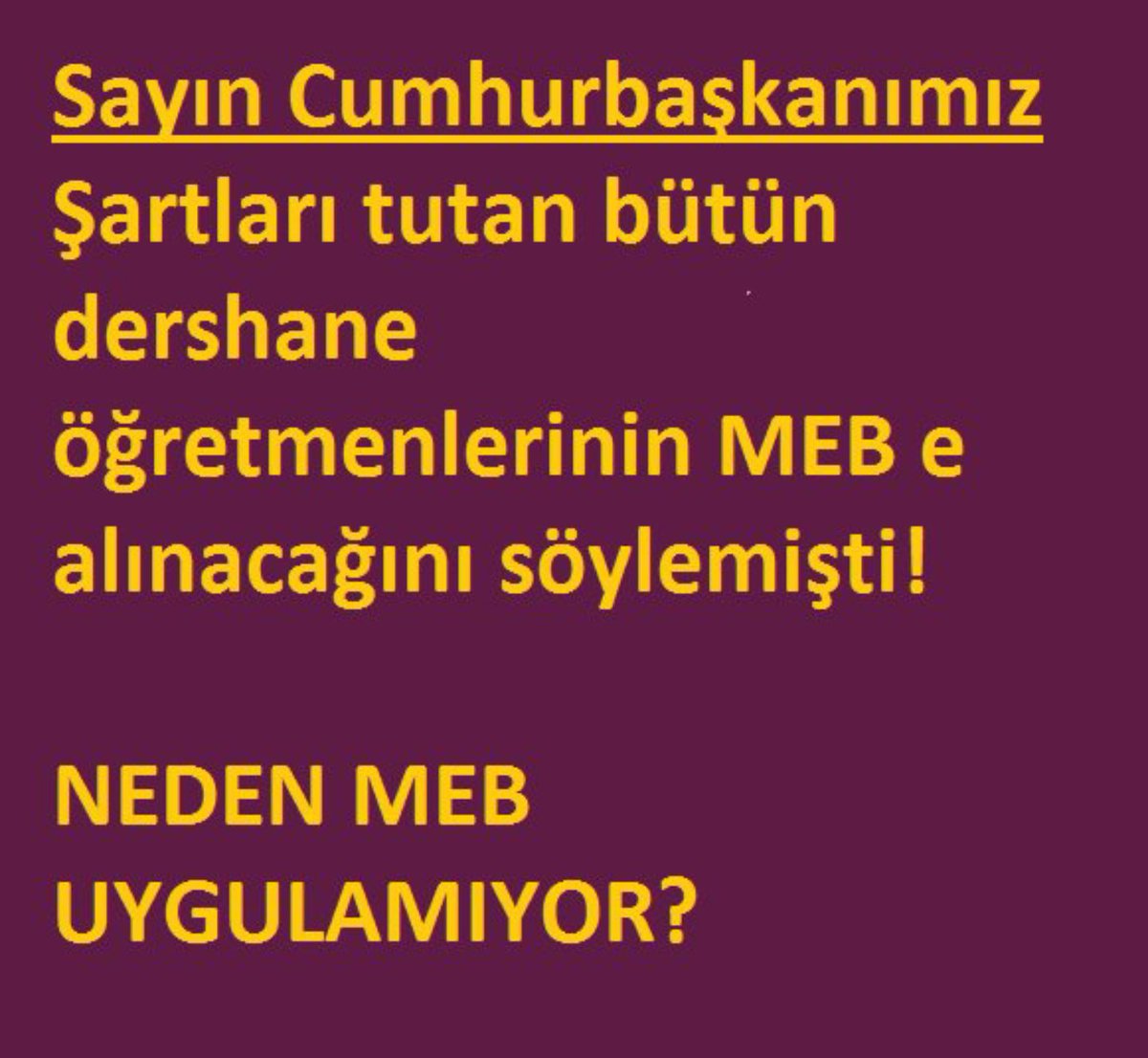 SÖZLER TUTULSUN LÜTFEN! Şartları tutan #DershÖğrt verilen sözlerin tutulmasını bekliyor! KHK ya uyulmadı! <a href="/RT_Erdogan/">rt_erdogan</a> <a href="/tcbestepe/">T.C. Cumhurbaşkanlığı</a> <a href="/ikalin1/">İbrahim Kalın</a> <a href="/suleymansoylu/">Süleyman Soylu</a> <a href="/Yusuf__Tekin/">Yusuf Tekin</a> <a href="/mkulunk/">Metin KÜLÜNK</a> <a href="/burhanettinuysl/">Burhanettin Uysal</a> <a href="/Akparti/">AK Parti</a> <a href="/AkpartiAnkara/">AK Parti Ankara</a>