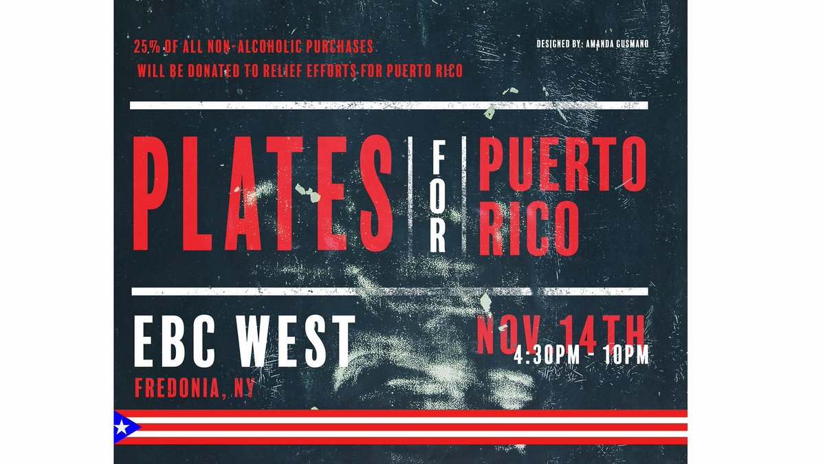 Don't forget “Plates For Puerto Rico” is TONIGHT! Come eat for a good cause! #plates4puertorico #ebcwest #diningforacause #fredoniany