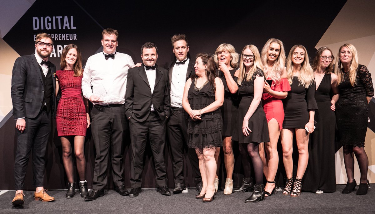 Our team, reasonably late at night, on stage after winning Social Media Campaign of the Year at the DEAs.