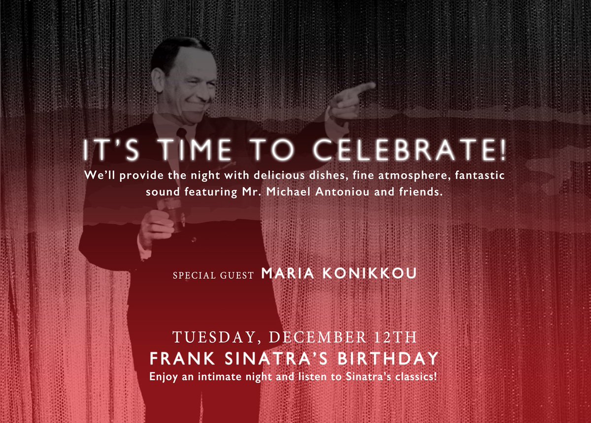 Mysteriumrest's tweet photo. One more time we’ve got to gather &amp; celebrate. On 12.12.2017, Mr. Sinatra was born, so we thought this is a great opportunity to have some fun!

Reservations: 26 22 17 17

#frank #sinatra #concert #livemusic #music #culture #mysterium #mysteriums #cocktails #paphos #cyprus https://t.co/dKixAhVs4h