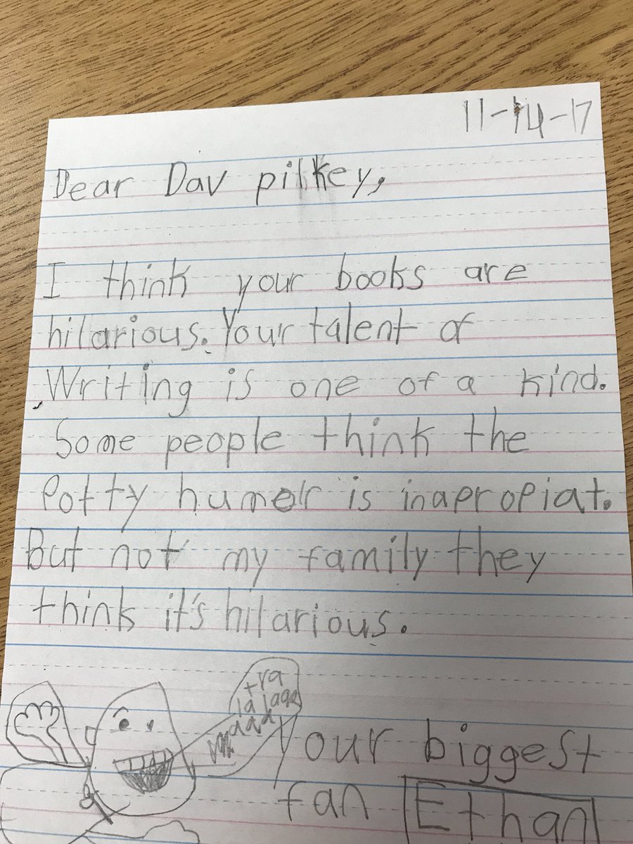 MrsDierickx's tweet photo. @UnderpantsCapt A letter from one of your biggest fans! #CaptainUnderpants #DavPilkey #3rdGradeWriting https://t.co/SxpzY2KE5i