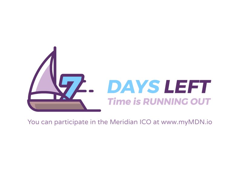 MeridianMDN's tweet photo. Only 7 days remains. This is your last chance to join the #Meridian_MDN ICO! Using the power of the #Blockchain, Digital Collateral will reshape the way #P2PLoans are distributed. To participate in our #ICO visit: https://t.co/DJoQY4q5Zs https://t.co/kALAMvMX4q