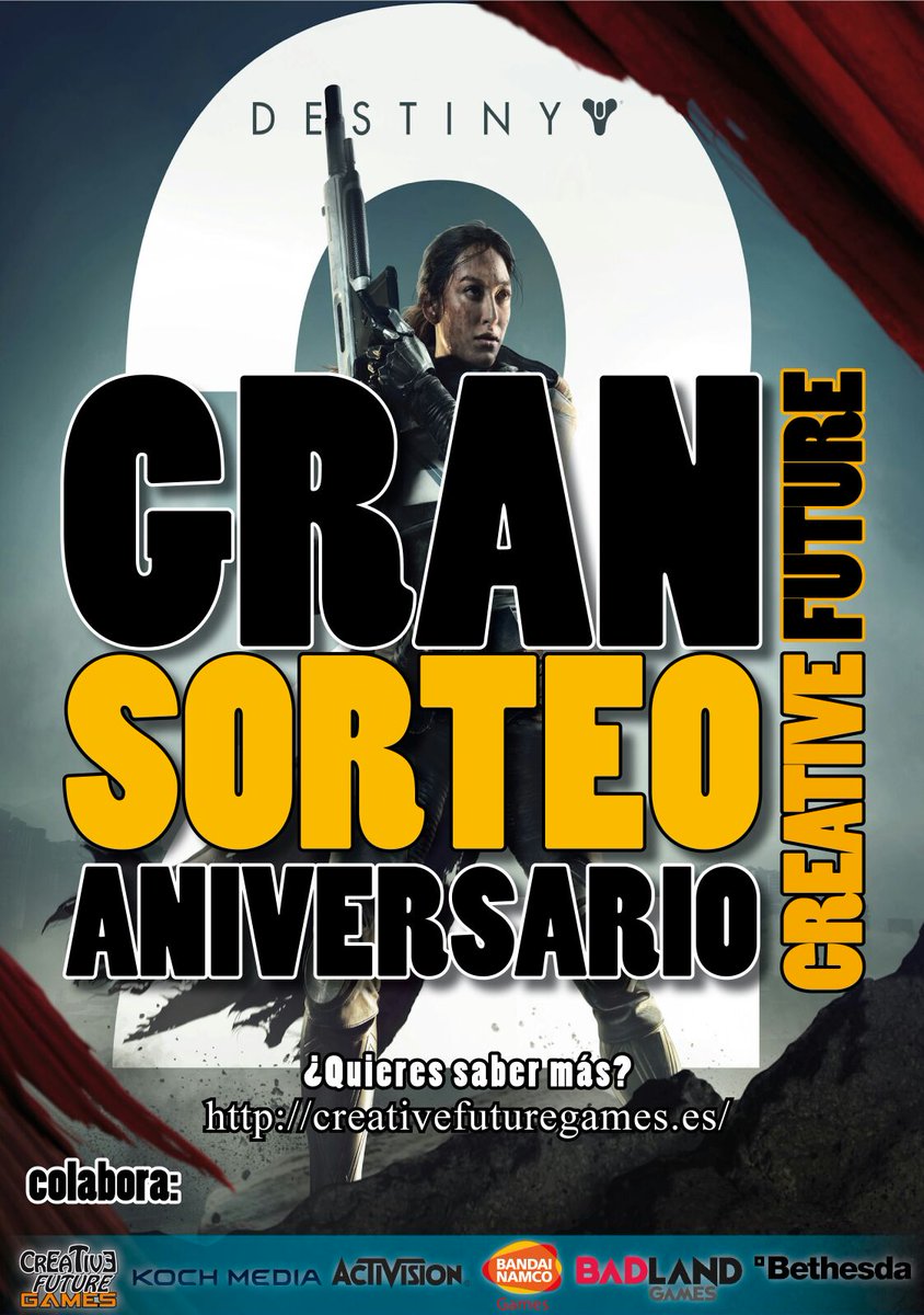 Creative_future's tweet photo. ¡¡¿¿A que esperas??!! Mañana es nuestro aniversario y  lo queremos celebrar contigo con ¡UN MONTÓN DE REGALOS!. Entra ya: https://t.co/EnhrvoP4Pl Colaboran: @KochMedia_es @BadLandGamesES @bethesda_ESP @Activision @BandaiNamcoES https://t.co/TAWervtIdT