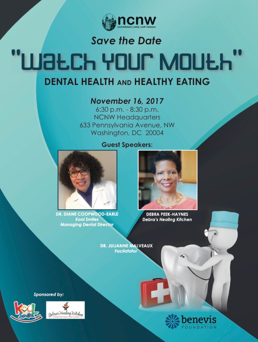 Watch Your Mouth! Kool Smiles’ own Dr. Diane Coopwood-Earle is teaming up w/ <a href="/DebraPeekHaynes/">Debra Peek-Haynes</a> to discuss the relationship between healthy eating and dental health during a panel discussion hosted by <a href="/NCNWHQ/">NCNW Headquarters</a> in Washington, D.C. ow.ly/wLrz30gA6JW