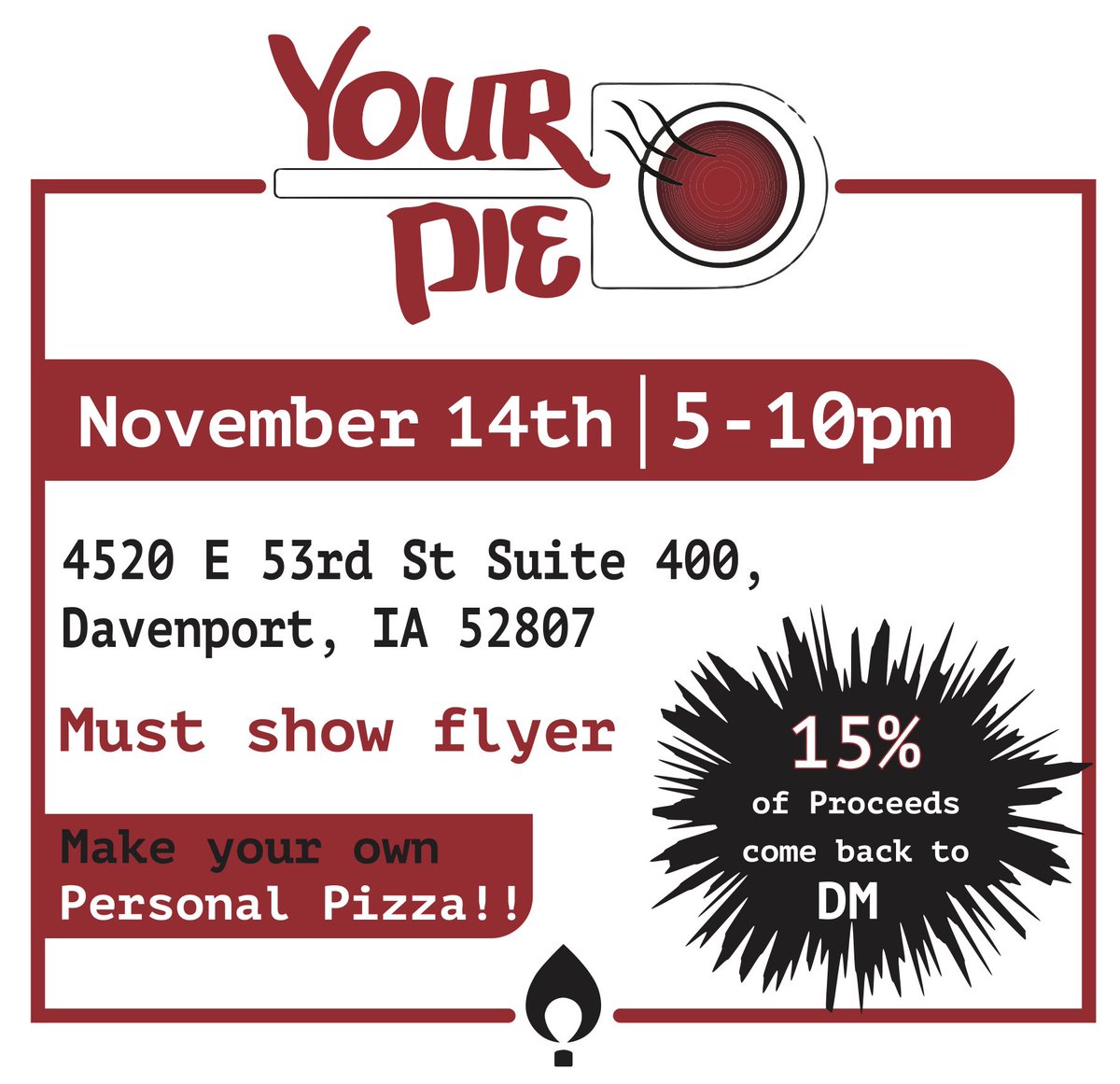 SAU_DM's tweet photo. Help support the kiddos while treating yourself to Your Pie TONIGHT! Your Pie has paninis, salads, personal pizzas, and more! 15% of the proceeds will be donated to SAU DM. You must show this flyer at the register. https://t.co/aYVBwadNVf