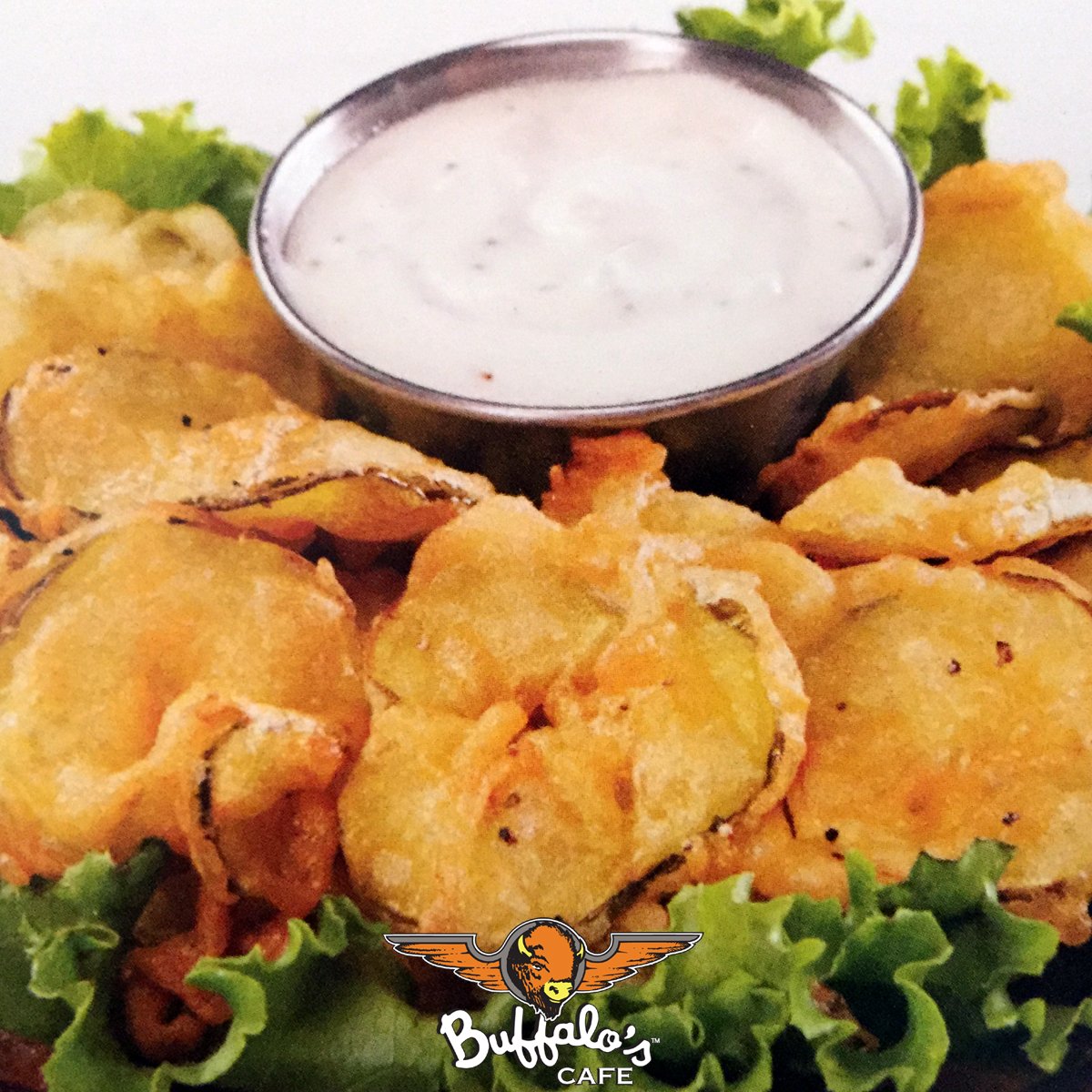 griffinbuffalos's tweet photo. It's #NationalPickleDay ! 🥒
Come enjoy our Salt &amp; Pepper Fried Pickles!! 
Crisp dill pickle chips, hand battered and fried to a golden brown served with our homemade bleu cheese dressing. YUM. 🤤
#Deliciousness
#BuffalosCafe
#PickleDay
#Happy https://t.co/w9Iy9S3maA