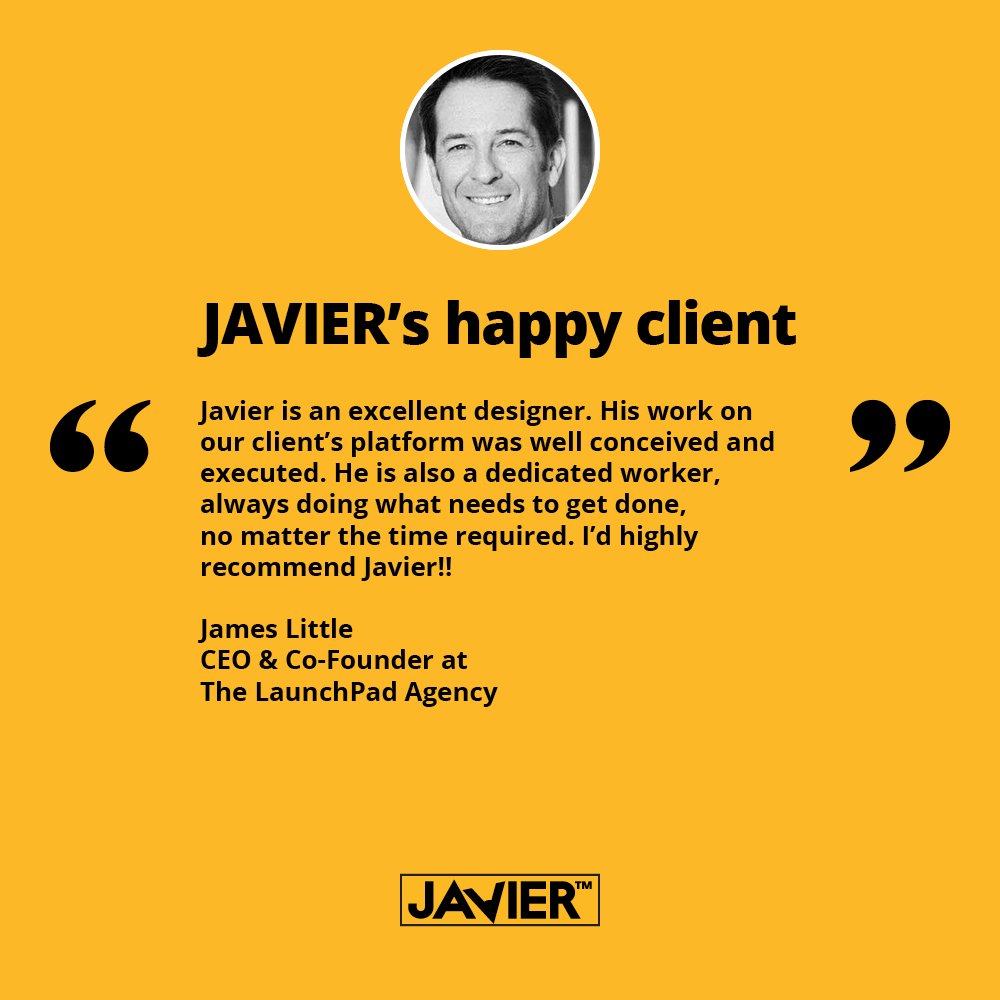 joinJavier's tweet photo. #ClientReview
Javier is an #ExcellentDesigner. His work on our client’s platform was well conceived and executed. He is also a #DedicatedWorker, always doing what needs to get done, no matter the time required. I’d highly recommend Javier!! https://t.co/yM8X3wPie0