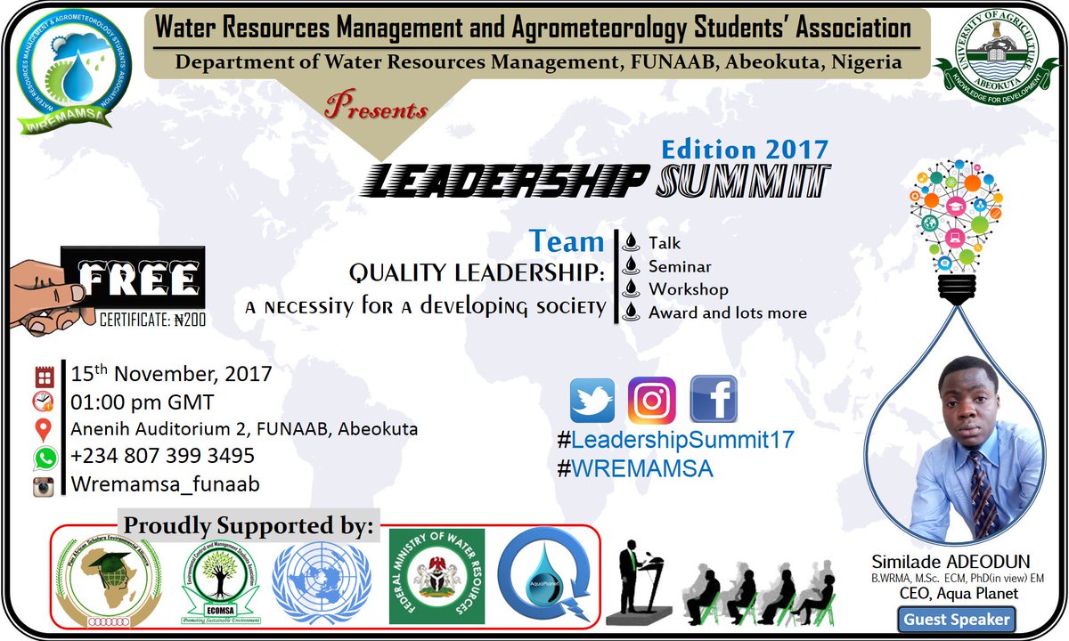 simiadeodun's tweet photo. Leadership is an act not a position - let's go have some fun in FUNAAB tomorrow with leaders of today! #LeadershipSummit17 #WREMAMSA https://t.co/65CUj5tKWN