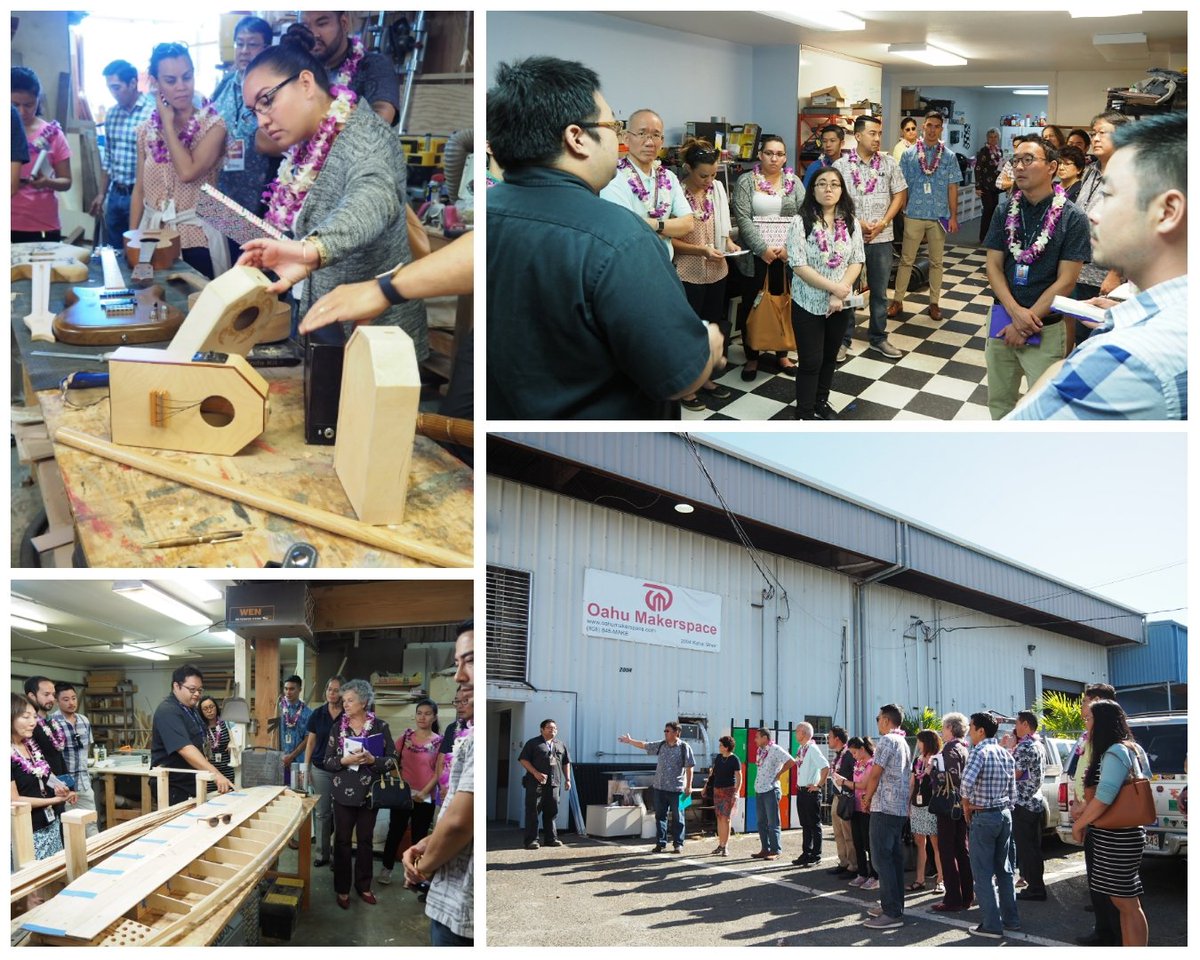 HTDCorg's tweet photo. Ross Mukai, Founder and managing member, @oahumakerspace gives legislators and their staff a tour at their workshop space.
#InnovationCrawl #StartupParadise #htdcorg #hawaii https://t.co/exb5F0tt3o