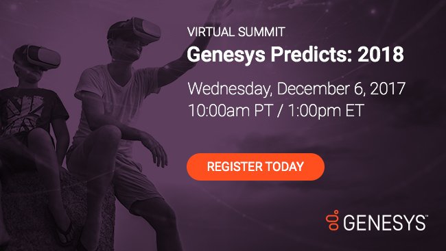 Genesys's tweet photo. Customer engagement is an ever-changing landscape. Join Genesys Predict: 2018 and stay ahead of the curve: https://t.co/DG0XtvBSCd https://t.co/TXDXuYnJjj