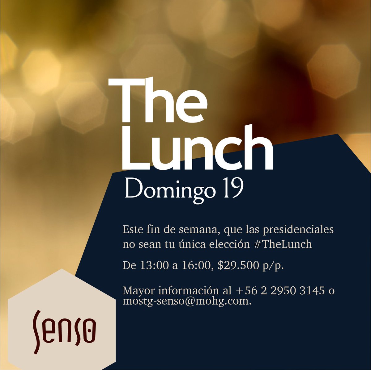 El Domingo 19, restaurante Senso te sorprenderá con un delicioso #TheLunch
Next Sunday, Senso restaurant will surprise you with #TheLunch